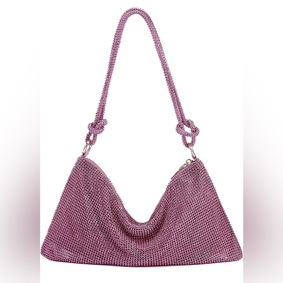 No Brand Handbags - Pink-Purple Rhinestone Hobo Style Bag with Gold Hardware